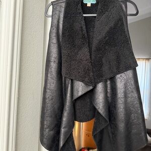 Black Faux Leather Waterfall Vest